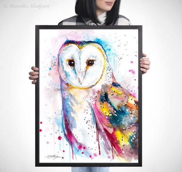 Barn owl watercolor painting print by Slaveika Aladjova