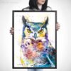 Horned Owl watercolor painting print by Slaveika Aladjova