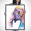 Asian Elephant Head watercolor painting print by Slaveika Aladjova