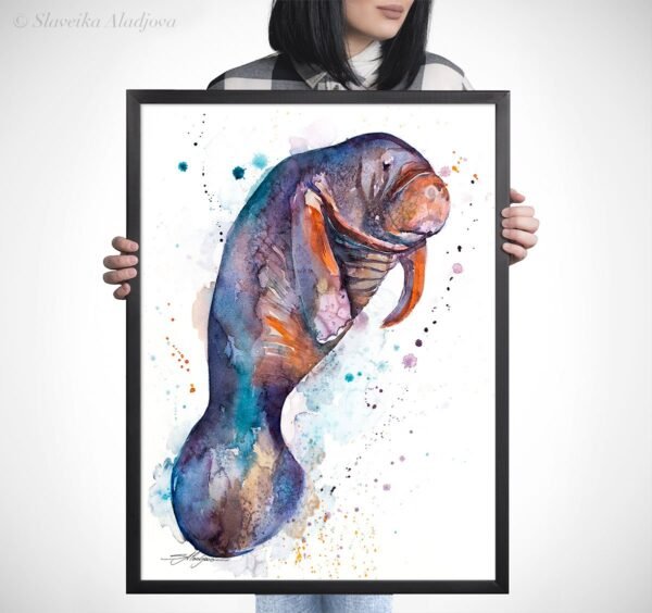 Manatee watercolor painting print by Slaveika Aladjova