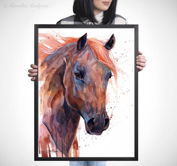 Brown Arabian Horse watercolor painting print by Slaveika Aladjova