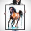 Brown and Black Horse watercolor painting print by Slaveika Aladjova