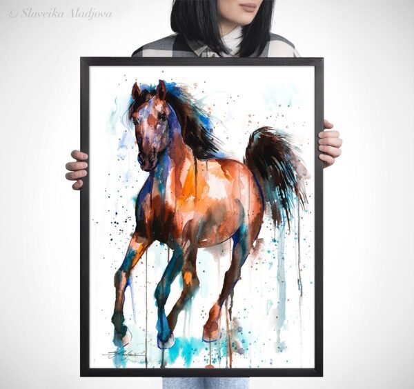 Brown and Black Horse watercolor painting print by Slaveika Aladjova