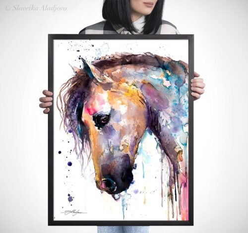 Beautiful Horse watercolor painting print by Slaveika Aladjova