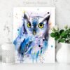 Screech owl watercolor painting print by Slaveika Aladjova