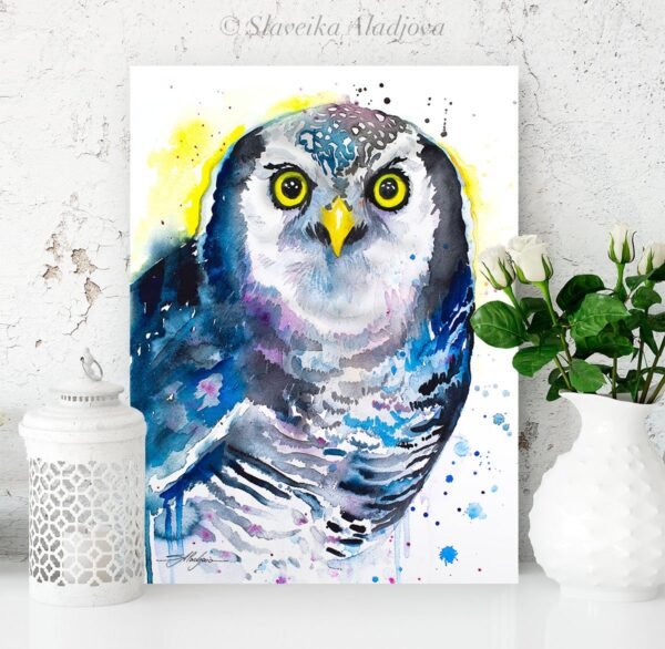 Northern hawk owl watercolor painting print by Slaveika Aladjova Northern hawk owl watercolor painting print by Slaveika Aladjova