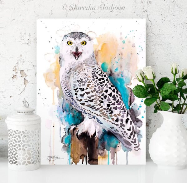 Snowy Owl watercolor painting print by Slaveika Aladjova
