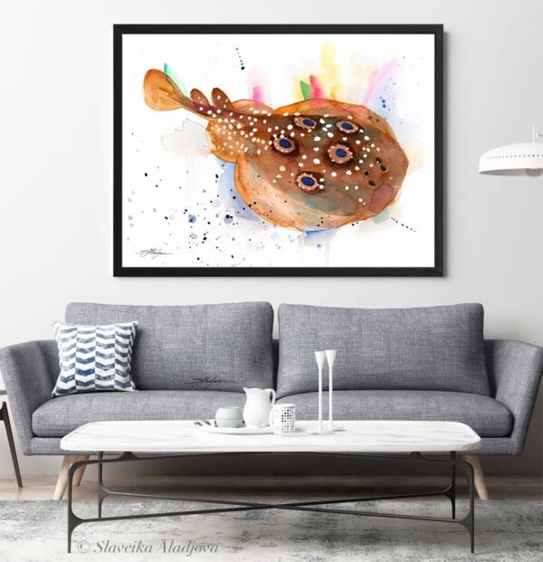 Common torpedo ray, Eyed electric ray watercolor painting print by Slaveika Aladjova