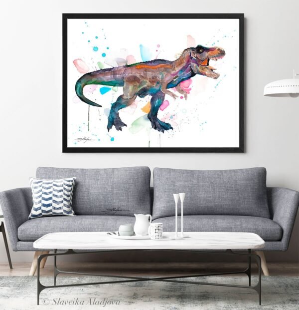 Tyrannosaurus rex, T rex dinosaur watercolor painting print by Slaveika Aladjova