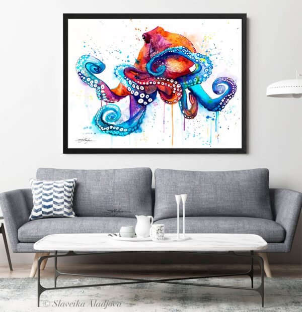 Octopus watercolor painting print by Slaveika Aladjova