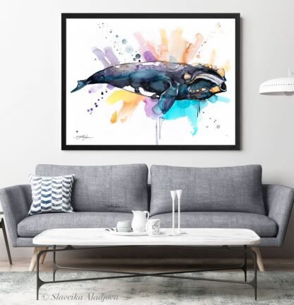 Southern right whale watercolor painting print by Slaveika Aladjova