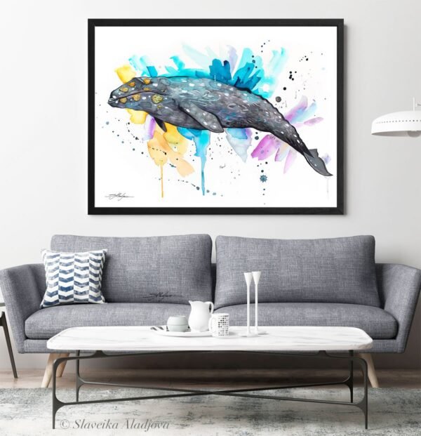 Gray whale watercolor painting print by Slaveika Aladjova