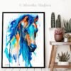 Blue Horse watercolor painting print by Slaveika Aladjova