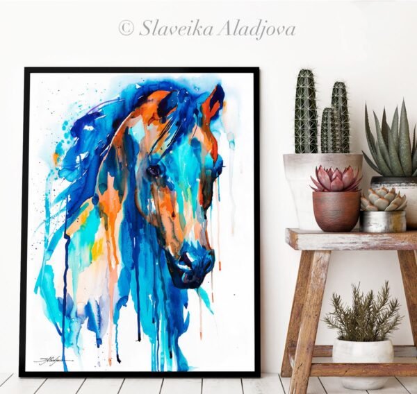 Blue Horse watercolor painting print by Slaveika Aladjova