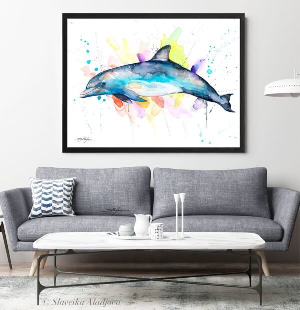 Bottlenose dolphin watercolor painting print by Slaveika Aladjova