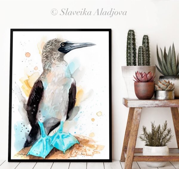 Blue-footed Booby watercolor painting print by Slaveika Aladjova