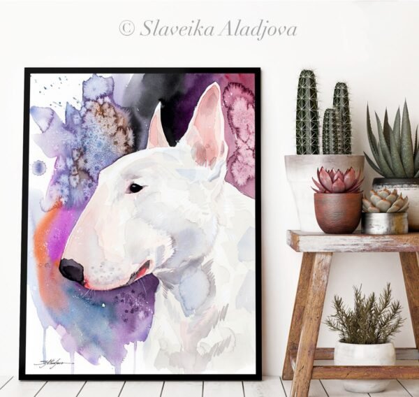 Bull Terrier watercolor painting print by Slaveika Aladjova