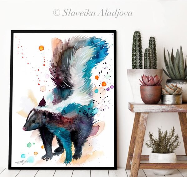 Skunk watercolor painting print by Slaveika Aladjova