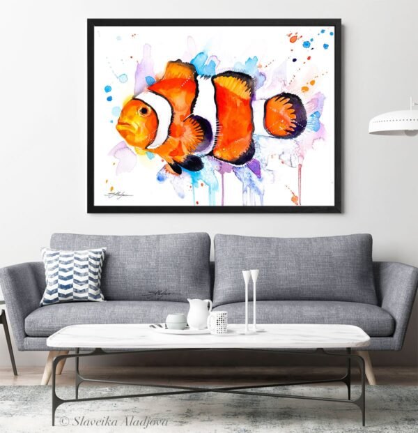 Clownfish, Anemonefish watercolor painting print by Slaveika Aladjova