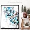 Snow leopard watercolor painting print by Slaveika Aladjova
