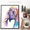 Asian Elephant Head watercolor painting print by Slaveika Aladjova