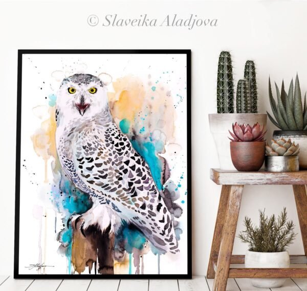 Snowy Owl watercolor painting print by Slaveika Aladjova