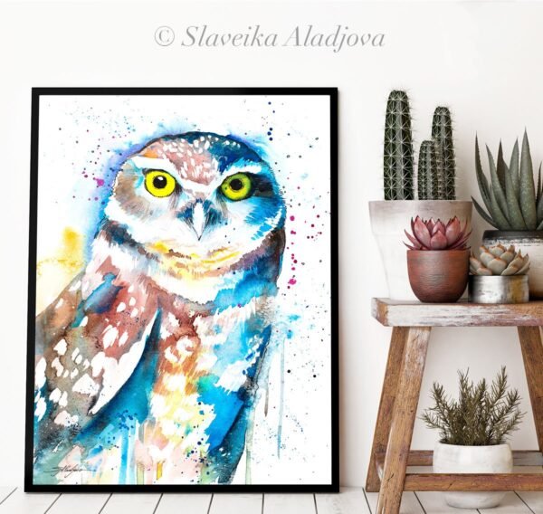 Burrowing owl watercolor painting print by Slaveika Aladjova