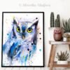 Screech owl watercolor painting print by Slaveika Aladjova