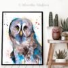 Great grey owl watercolor painting print by Slaveika Aladjova