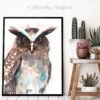 Crested owl watercolor painting print by Slaveika Aladjova