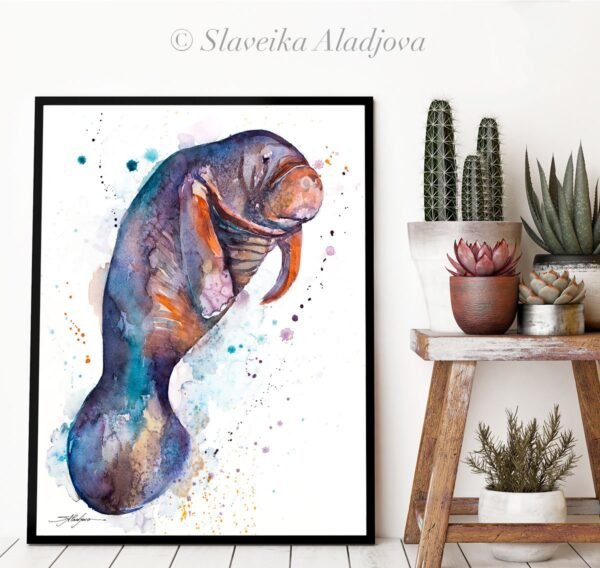Manatee watercolor painting print by Slaveika Aladjova