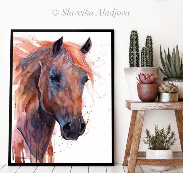 Brown Arabian Horse watercolor painting print by Slaveika Aladjova