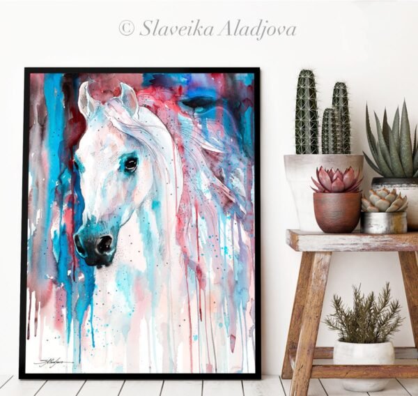 White horse watercolor painting print by Slaveika Aladjova