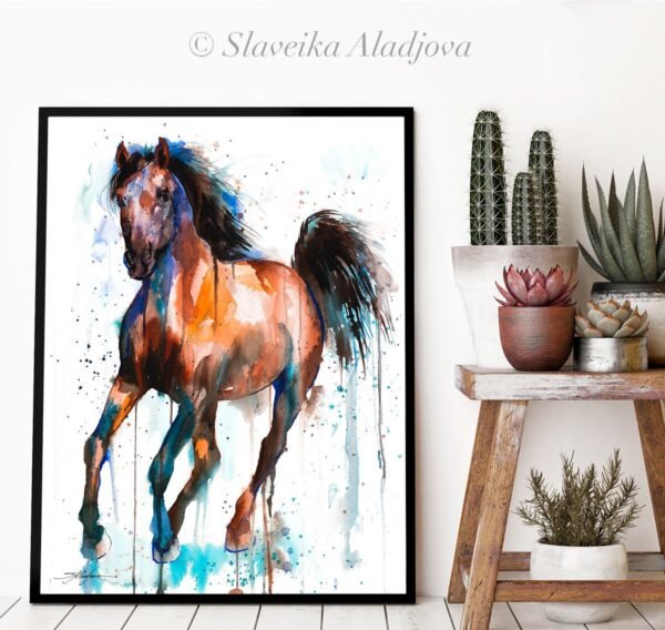 Brown and Black Horse watercolor painting print by Slaveika Aladjova