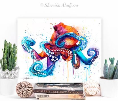 Octopus watercolor painting print by Slaveika Aladjova