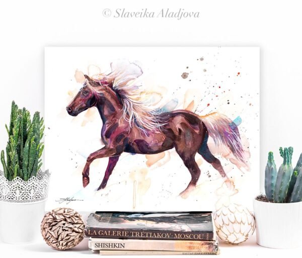 Rocky Mountain Horse watercolor painting print by Slaveika Aladjova