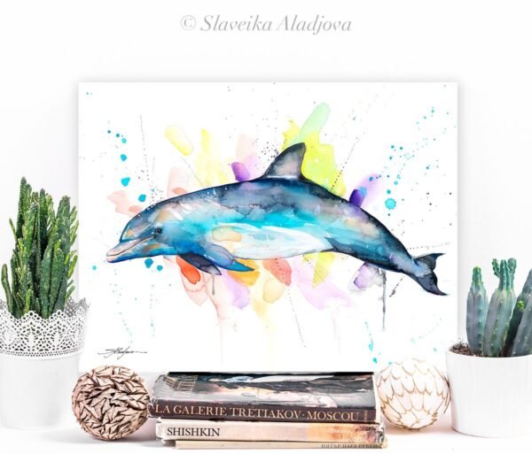 Bottlenose dolphin watercolor painting print by Slaveika Aladjova