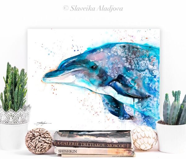 Dolphin watercolor painting print by Slaveika Aladjova