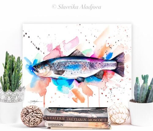 Atlantic salmon watercolor painting print by Slaveika Aladjova