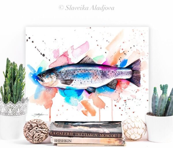 Atlantic salmon watercolor painting print by Slaveika Aladjova