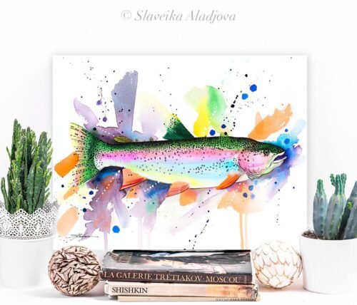 Rainbow trout watercolor painting print by Slaveika Aladjova