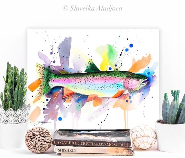 Rainbow trout watercolor painting print by Slaveika Aladjova