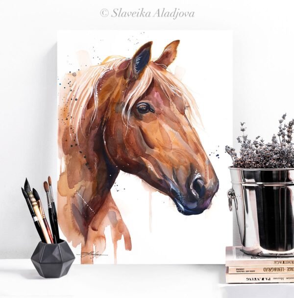 Suffolk Punch Horse watercolor painting print by Slaveika Aladjova