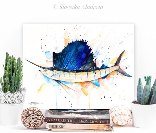 Atlantic sailfish watercolor painting print by Slaveika Aladjova