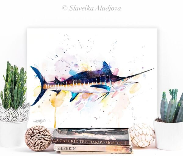 Atlantic blue marlin watercolor painting print by Slaveika Aladjova