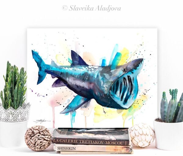 Basking shark watercolor painting print by Slaveika Aladjova