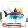 Salmon shark watercolor painting print by Slaveika Aladjova