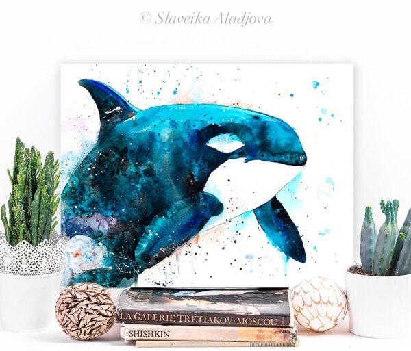Orca watercolor painting print by Slaveika Aladjova