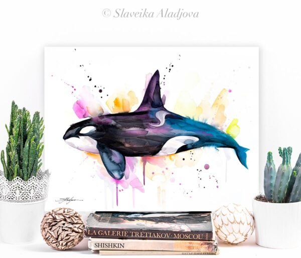 Killer whale watercolor painting print by Slaveika Aladjova