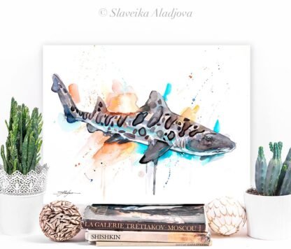 Leopard shark watercolor painting print by Slaveika Aladjova